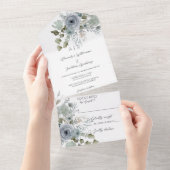 Invitation Tout En Un Roses bleus Dusty sur blanc (Déchirure)