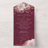 Invitation Tout En Un Roses d'aquarelle romantique en Bourgogne (À l'intérieur)