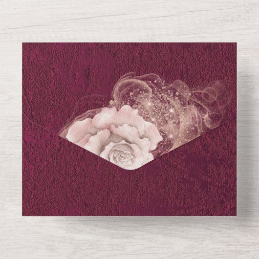 Invitation Tout En Un Roses d'aquarelle romantique en Bourgogne (Verso)