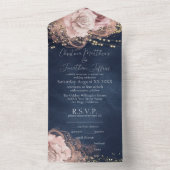 Invitation Tout En Un Roses d'aquarelle romantique sur Dark Navy (À l'intérieur)