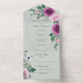Invitation Tout En Un Roses d'aquarelle rose et bordeaux sur Sage Green (À l'intérieur)
