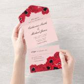 Invitation Tout En Un Roses et Coquelicots Abstraits (Déchirure)