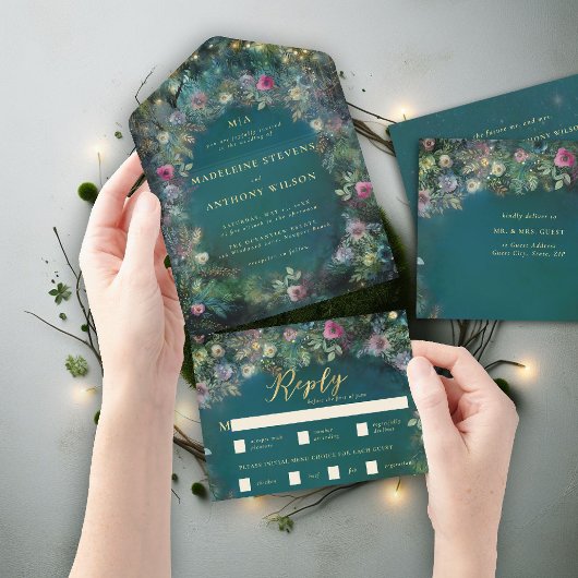 Invitation Tout En Un Roses forestiers enchantés Arch Fairytale Mariage