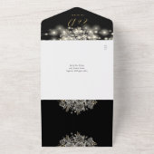 Invitation Tout En Un Roses gothiques Noir et Or Lights QR Code Mariage (Dehors)
