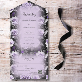 Invitation Tout En Un Roses gris et lavande avec code QR
