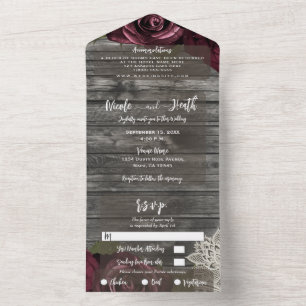 Invitation Tout En Un Roses grises rustiques Mariage dentelle blanche Bo