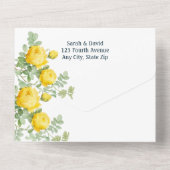 Invitation Tout En Un Roses Jaunes Classiques Fleurs Aquarelle (Verso)