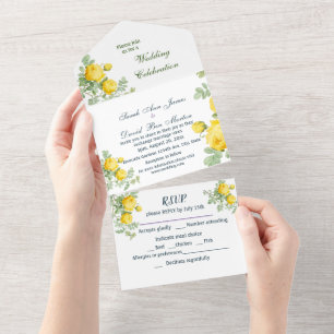 Invitation Tout En Un Roses Jaunes Classiques Fleurs Aquarelle