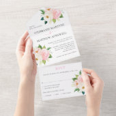 Invitation Tout En Un Roses rose pâle Mariage Floral moderne (Déchirure)
