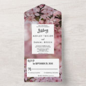 Invitation Tout En Un Roses roses botaniques fleurs chic Mariage (À l'intérieur)