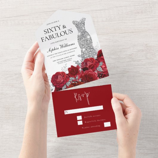 Invitation Tout En Un Roses rouges Diamond Gown robe 60e fête d'annivers (Déchirure)