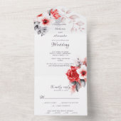 Invitation Tout En Un Roses rouges et fleurs blanches élégant mariage mo (À l'intérieur)