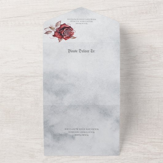 Invitation Tout En Un Roses rouges gothiques avec code QR (Dehors)