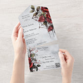 Invitation Tout En Un Roses rouges gothiques avec code QR (Déchirure)