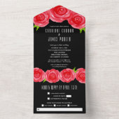Invitation Tout En Un Roses rouges sur Mariage noir (À l'intérieur)