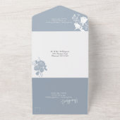 Invitation Tout En Un Roses sur Dusty Blue tout en un mariage Inviter (Dehors)