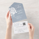 Invitation Tout En Un Roses sur Dusty Blue tout en un mariage Inviter (Déchirure)