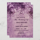 Invitation Tout en un, roses violets sur arrière - plan artis (Devant / Derrière)