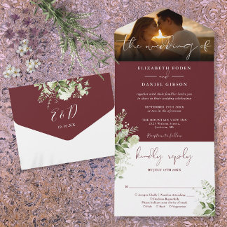 Invitation Tout En Un Rosewood Rose Fleurs Mariage Photo