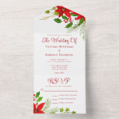 Invitation Tout En Un Rouge clair Vert Noël Poinsettia Mariage (À l'intérieur)