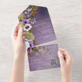 Invitation Tout En Un Rouge foncé & Sage Vert Floral moderne QR Code (Déchirure)