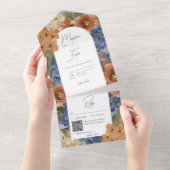 Invitation Tout En Un Rouge rustique et rouille orange brûlé Code QR flo (Déchirure)