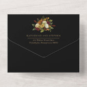Invitation Tout En Un Rouge rustique | Orange Floral Bouquet Mariage (Verso)