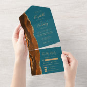 Invitation Tout En Un Rouille Gold Agate Turquoise Blue Repas Options Ma (Déchirure)