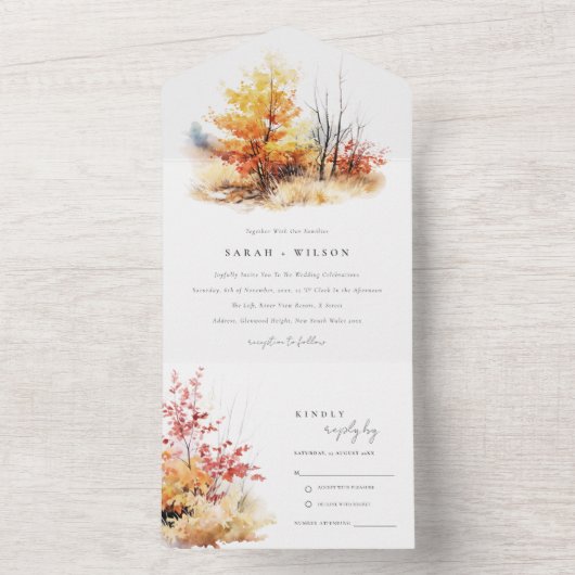 Invitation Tout En Un Rouille Jaune Automne Automne Paysage Plaid Mariag (À l'intérieur)