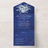 Invitation Tout En Un Royal Blue et Silver Floral Quinceañera (À l'intérieur)
