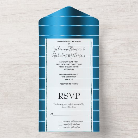 Invitation Tout En Un Royal Blue Gold Ribbon Mariage (À l'intérieur)