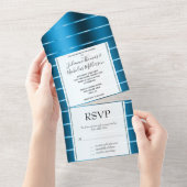 Invitation Tout En Un Royal Blue Gold Ribbon Mariage (Déchirure)