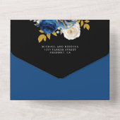 Invitation Tout En Un Royal Blue Roses Floral QR Code Black Wedding (Verso)