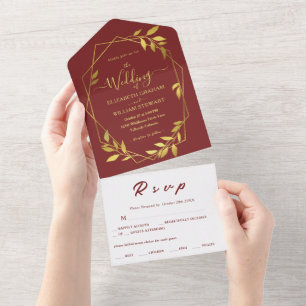 Invitation Tout En Un Royal Terracotta Botanique Mariage géométrique