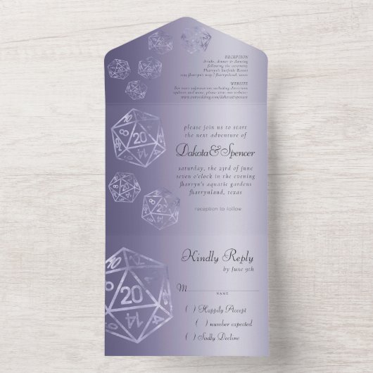 Invitation Tout En Un RPG Luxe | Tablette Imaginaire violet PnP Jeu Dice (À l'intérieur)