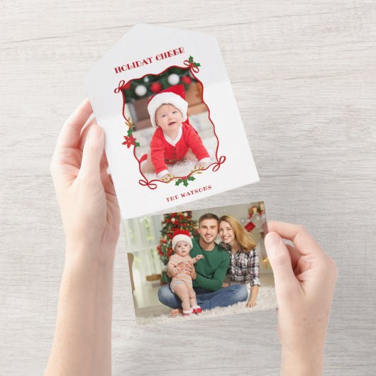 Invitation Tout En Un Rubans et vaches rouges mignons 1 Photo (Déchirure)