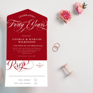 Invitation Tout En Un Ruby Red White 40th Wedding Anniversary