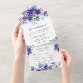 Invitation Tout En Un Russe aquarelle violet Mariage d'anémones (Déchirure)