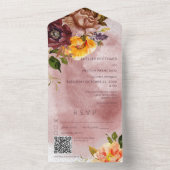 Invitation Tout En Un Russe Automne Bourgogne Jaune Vin Floral Code QR (À l'intérieur)