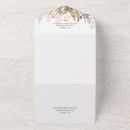 Invitation Tout En Un Russe Boho Automne Fleur sauvage Blanc QR Code (Dehors)