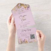 Invitation Tout En Un Russe Boho Automne Fleur sauvage violet QR Code (Déchirure)