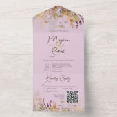 Invitation Tout En Un Russe Boho Automne Fleur sauvage violet QR Code (À l'intérieur)