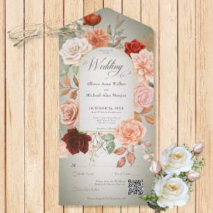 Invitation Tout En Un Russe Boho rouille & broche Arche florale Sage QR 