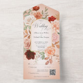 Invitation Tout En Un Russe Boho rouille & broche floral Arch Blush QR C (À l'intérieur)