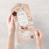 Invitation Tout En Un Russe Boho rouille & broche floral Oval Blush QR C (Déchirure)