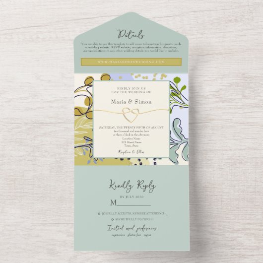 Invitation Tout En Un Russe Boho Sage Mariage jaune (À l'intérieur)