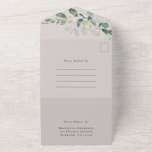 Invitation Tout En Un Russe Eucalyptus Vow Renouvellement Ecru (Dehors)