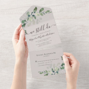 Invitation Tout En Un Russe Eucalyptus Vow Renouvellement Ecru