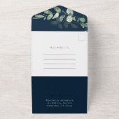 Invitation Tout En Un Russe Eucalyptus Vow Renouvellement Marine Bleu (Dehors)