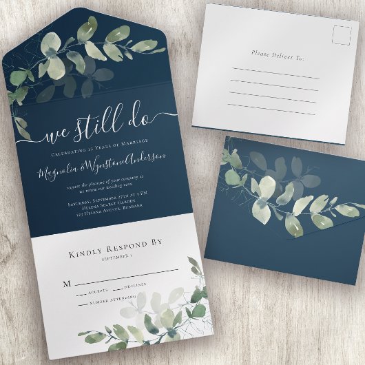Invitation Tout En Un Russe Eucalyptus Vow Renouvellement Marine Bleu